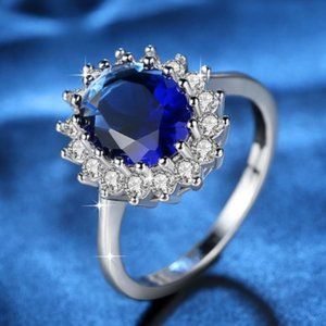 Princess Cut Sterling Silver &  Blue Zircon Ring